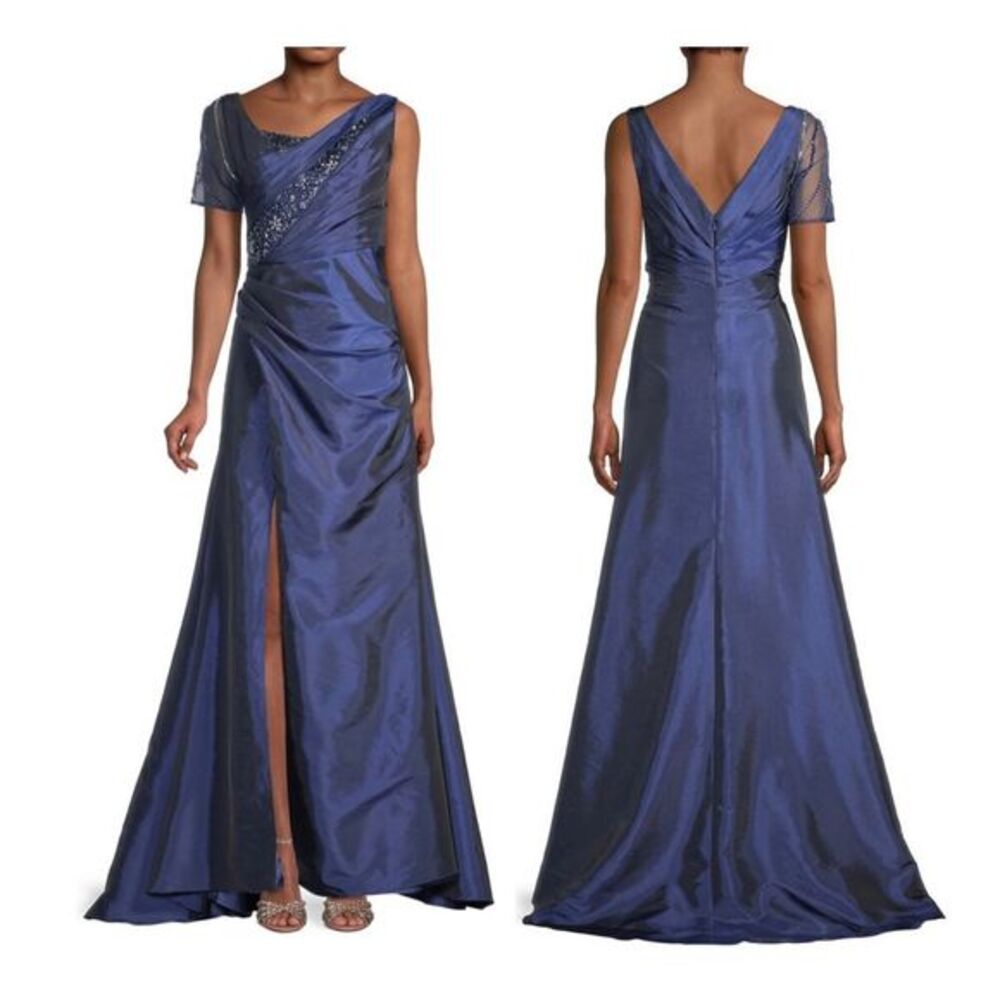 Basix Embellished Draped Taffeta Gown US 12 $650